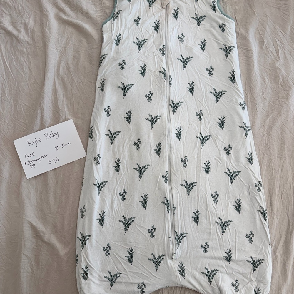 Kyte BABY White Sleep Sack with Green Floral Design